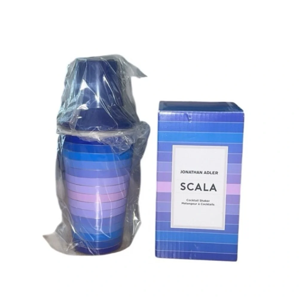 NEW Jonathan Adler Scala Blue & Purple‎ Stripe Stainless Steel Cocktail Shaker